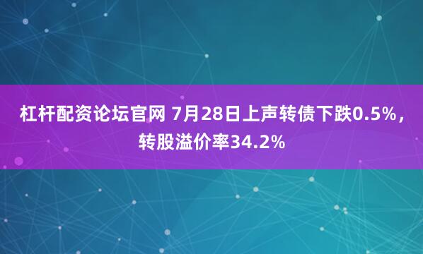 杠杆配资论坛官网 7月28日上声转债下跌0.5%，转股溢价率34.2%
